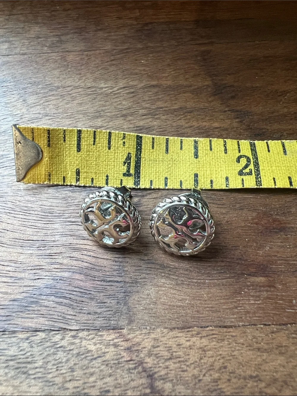 Tory Burch Silver Logo Rope-Edge Stud Earrings